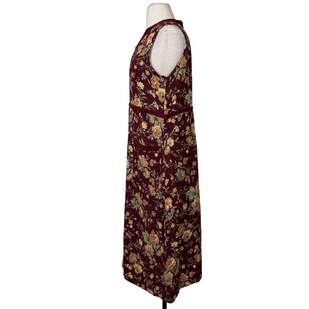 Vintage April Cornell Tapestry Midi Dress Sz S Burgundy Prairie Cottagecore Boho